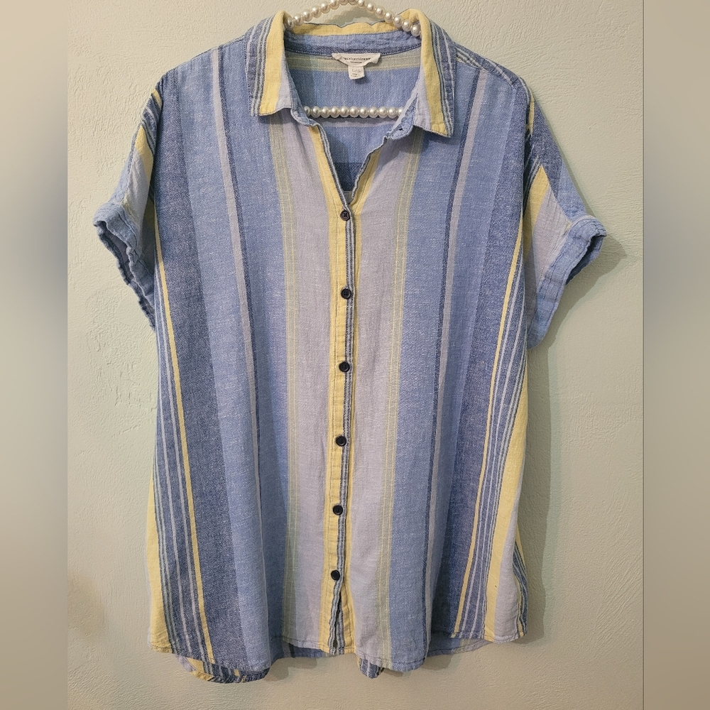 Beachlunchlounge casual linen/cotton blend button down women's shirt